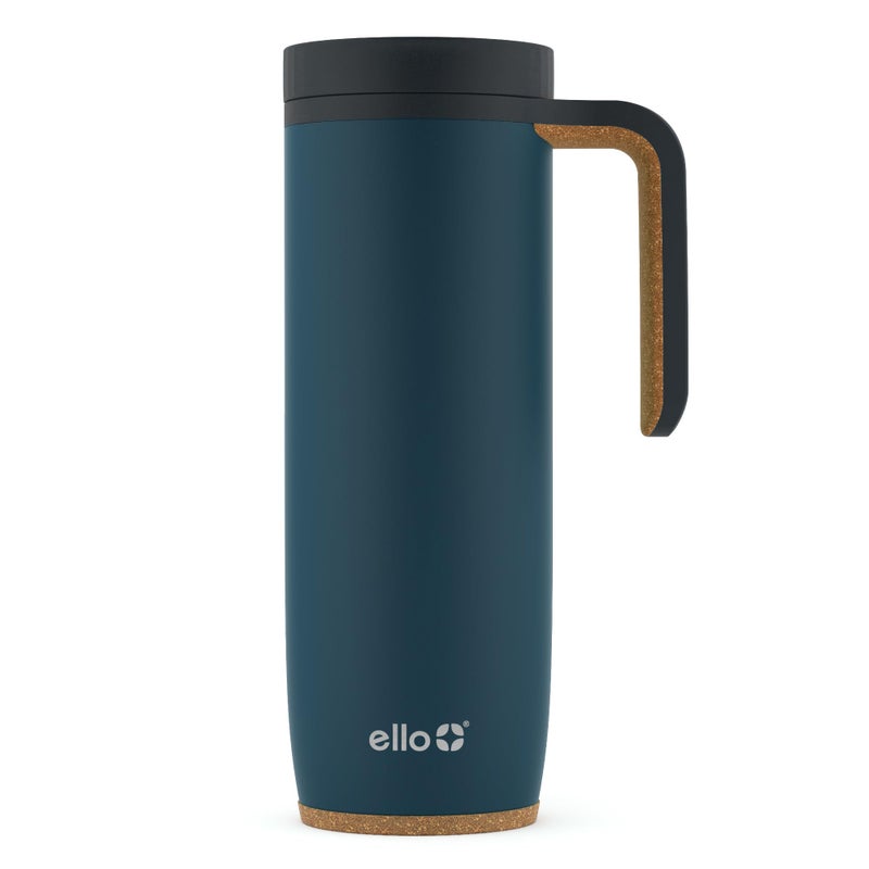 Ello Magnet 18oz Stainless Steel Travel Mug with Handle and Leak Proof Lid | Vacuum Insulated Coffee Cup Keeps Drinks Hot for 5 Hours | BPA Free Tumbler with Built In Coaster, Poseidon - Image 1